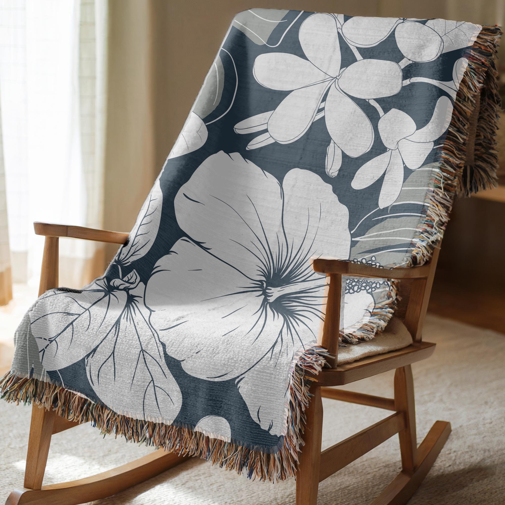 Blue Hibiscus Woven Blanket