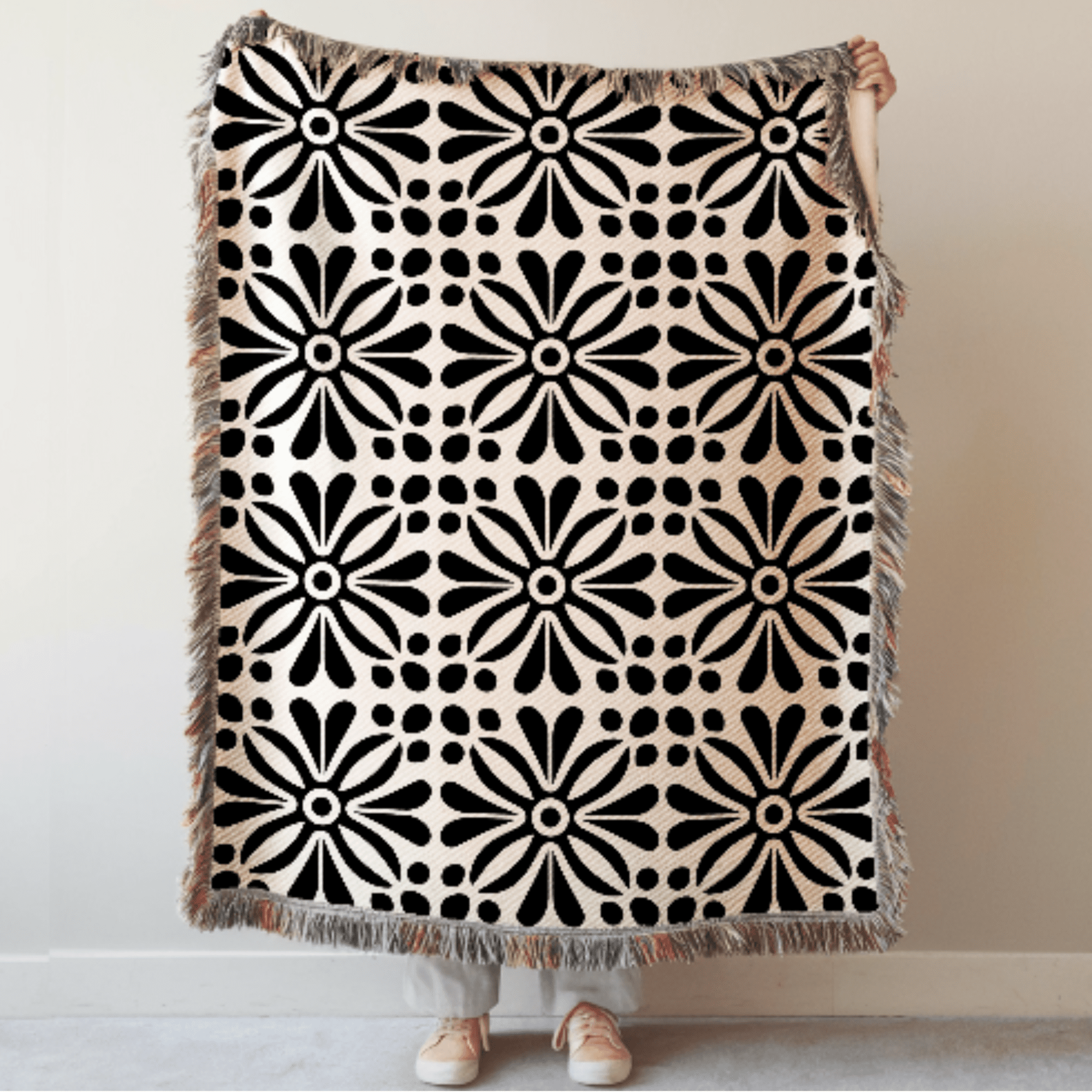 Black Abstract Floral Woven Blanket - Ceelily Inspire
