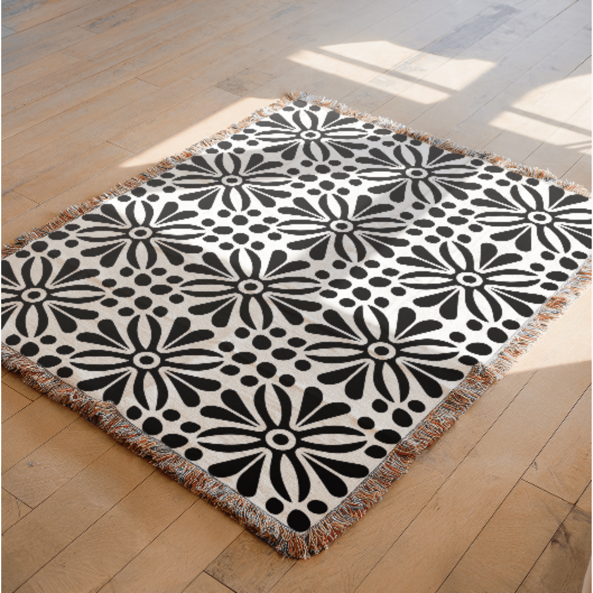 Black Abstract Floral Woven Blanket - Ceelily Inspire