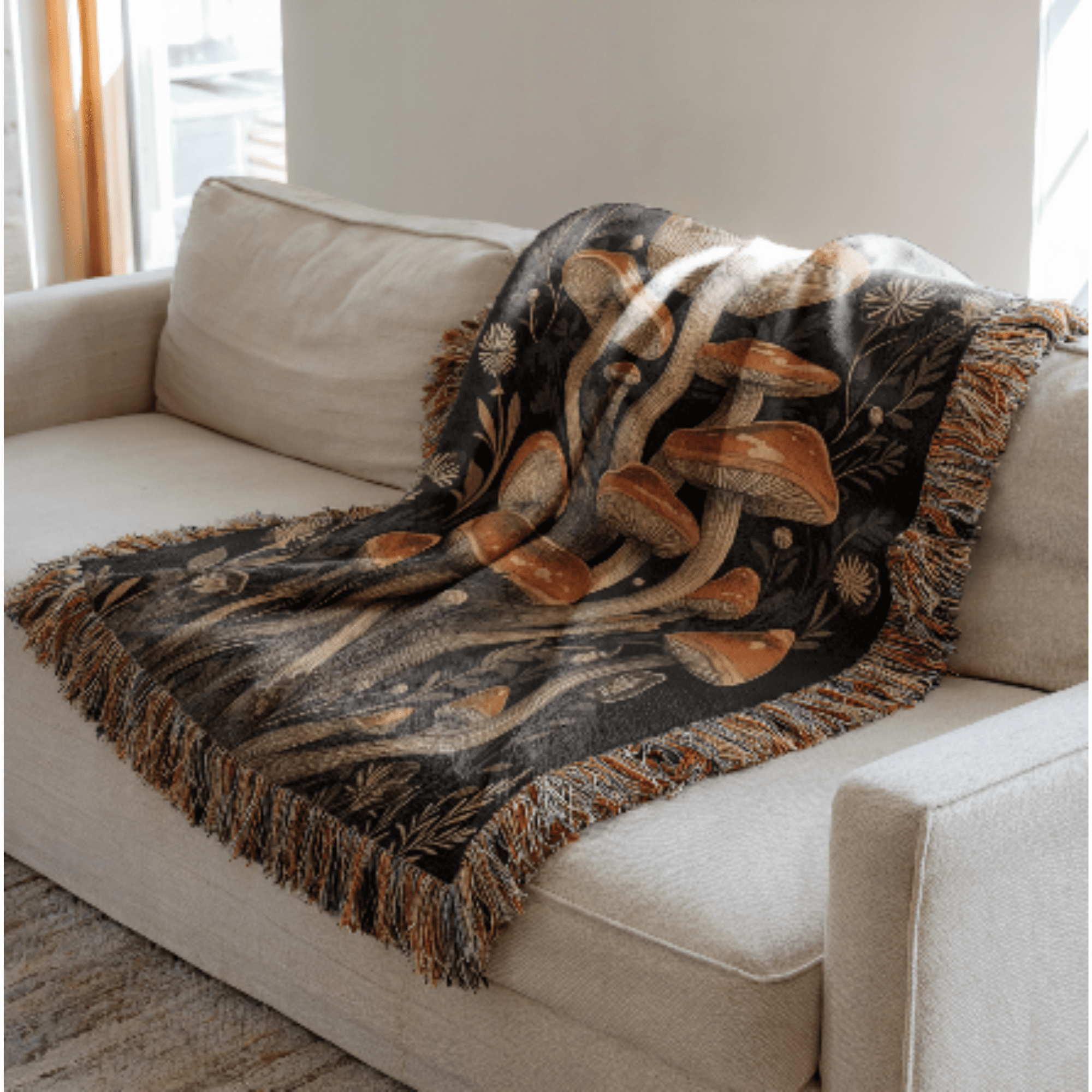 Black Gothic Mushrooms Woven Blanket - Ceelily Inspire