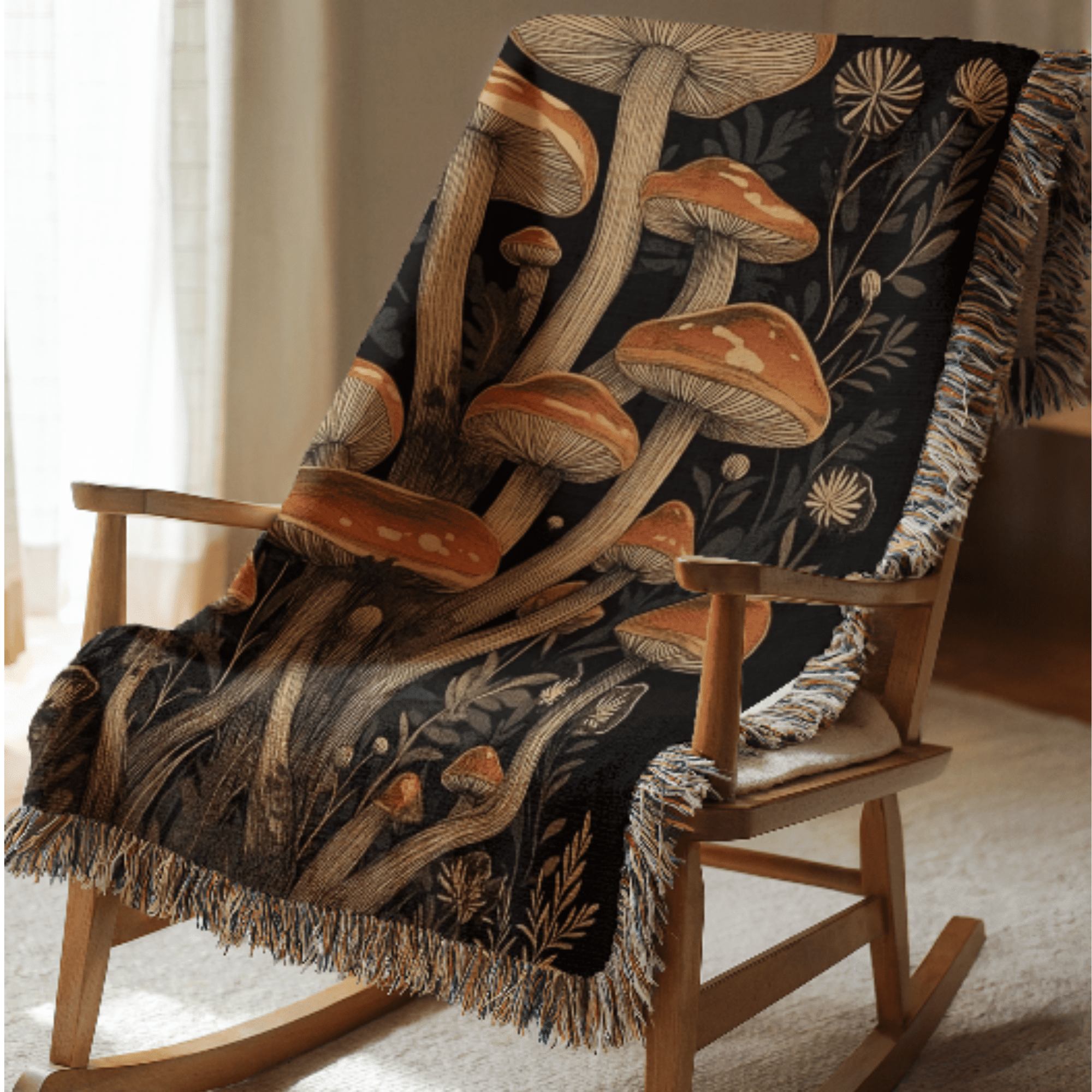 Black Gothic Mushrooms Woven Blanket - Ceelily Inspire