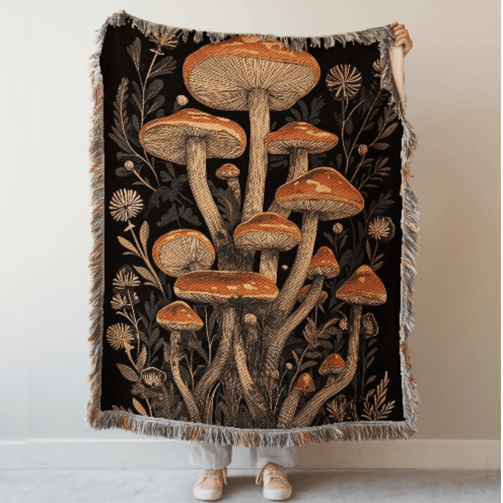 Black Gothic Mushrooms Woven Blanket - Ceelily Inspire
