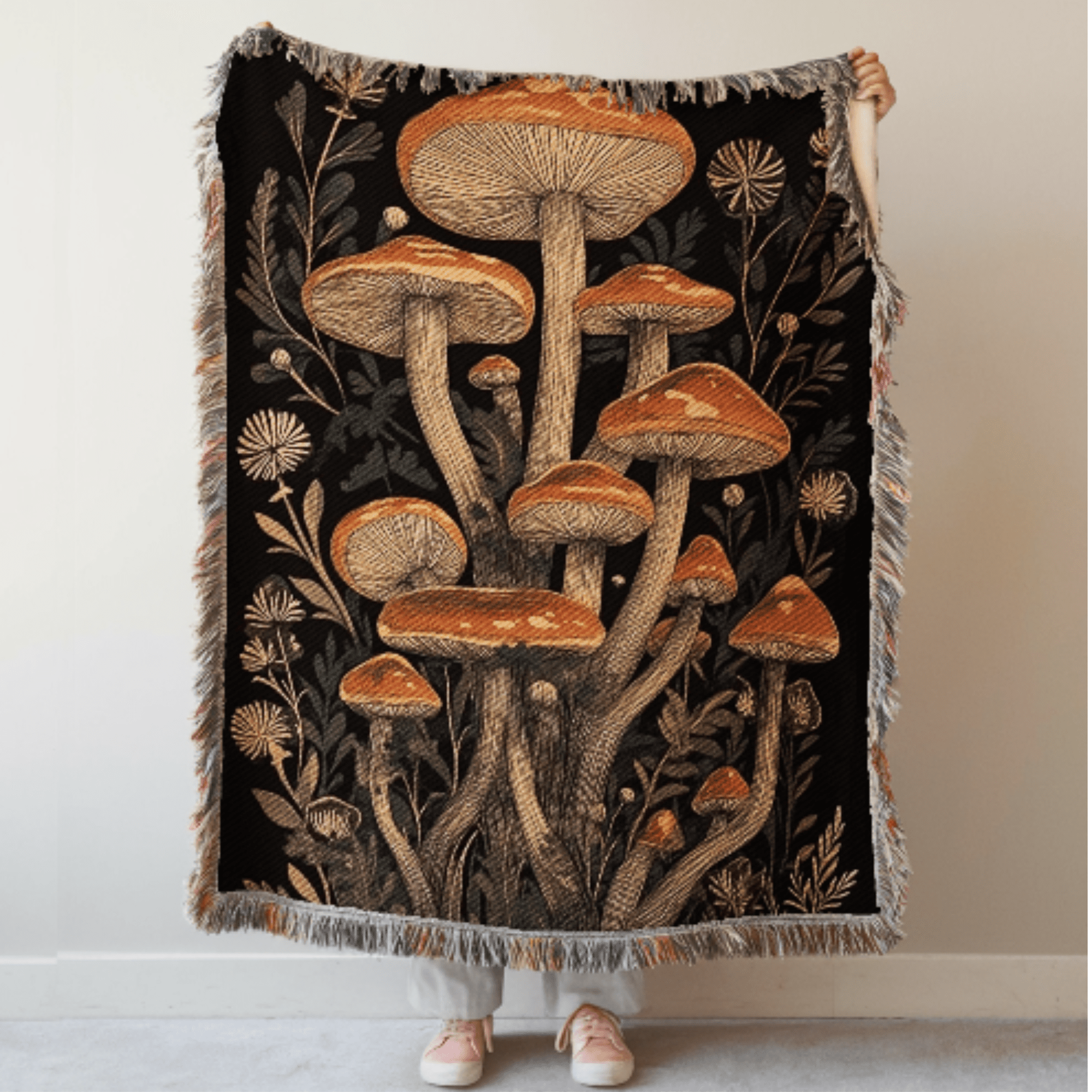 Black Gothic Mushrooms Woven Blanket - Ceelily Inspire