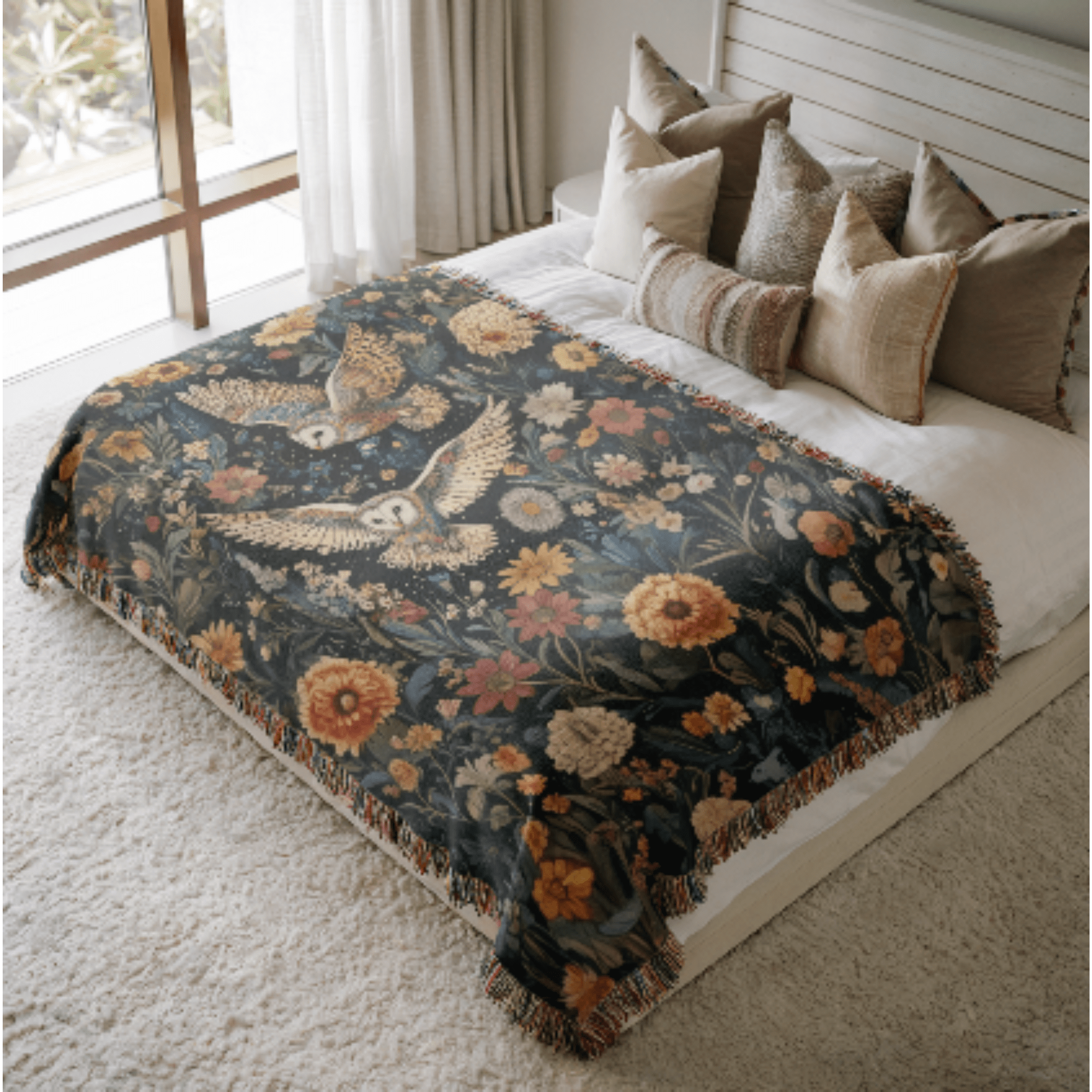 Floral Owls Woven Blanket - Ceelily Inspire
