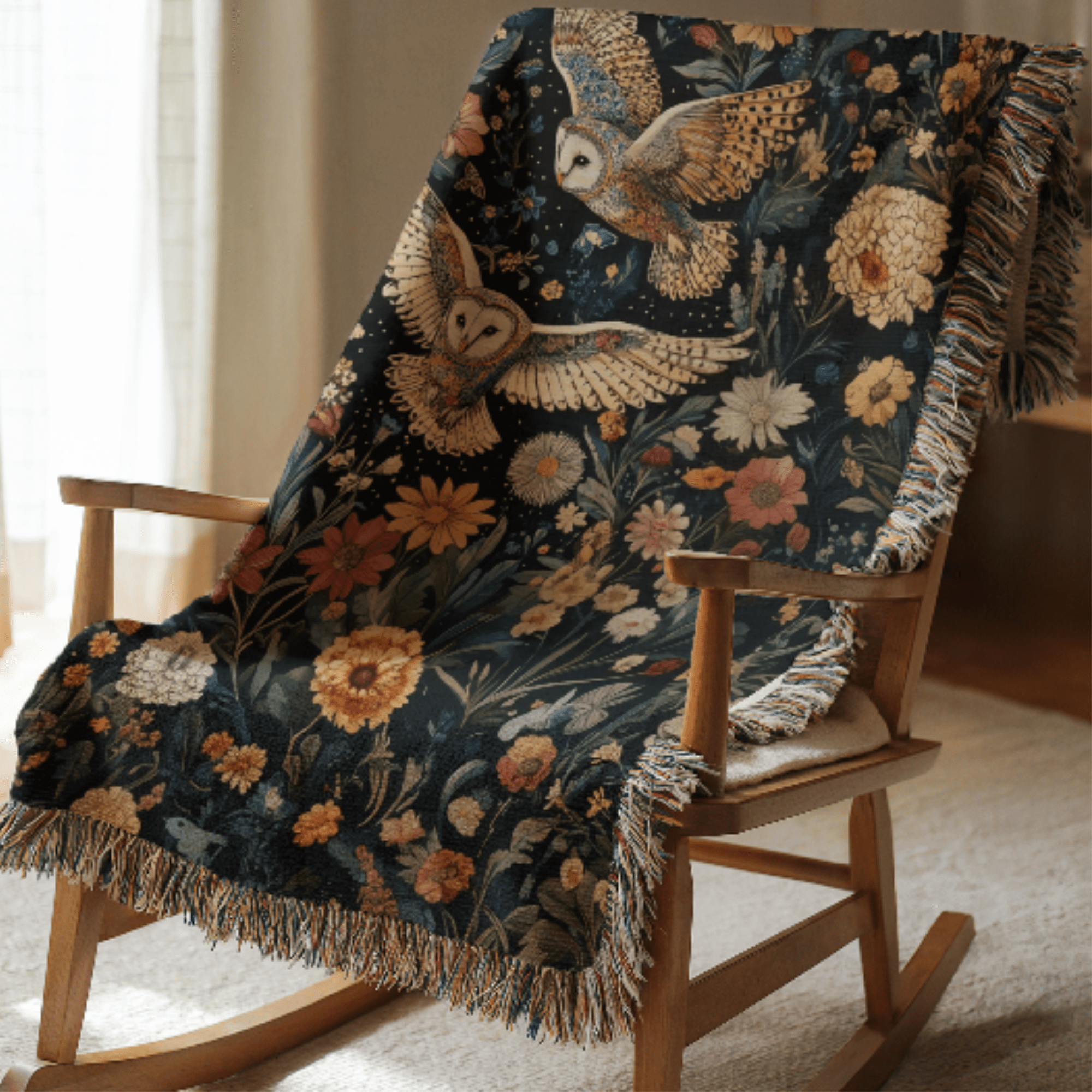 Floral Owls Woven Blanket - Ceelily Inspire