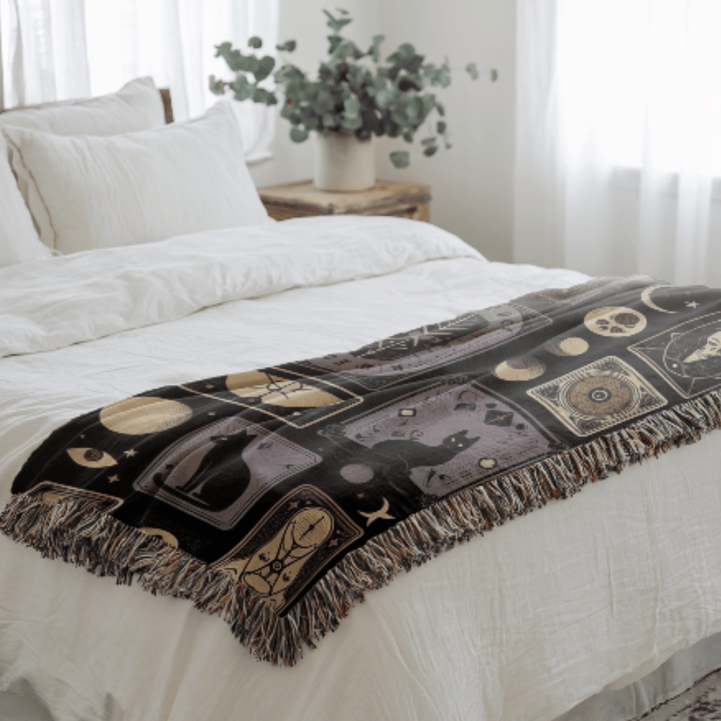 Gothic Black Cat Woven Blanket - Ceelily Inspire
