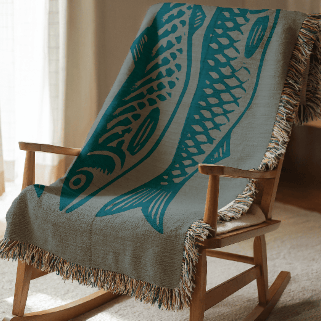 Teal Sardines Fish Woven Blanket - Ceelily Inspire