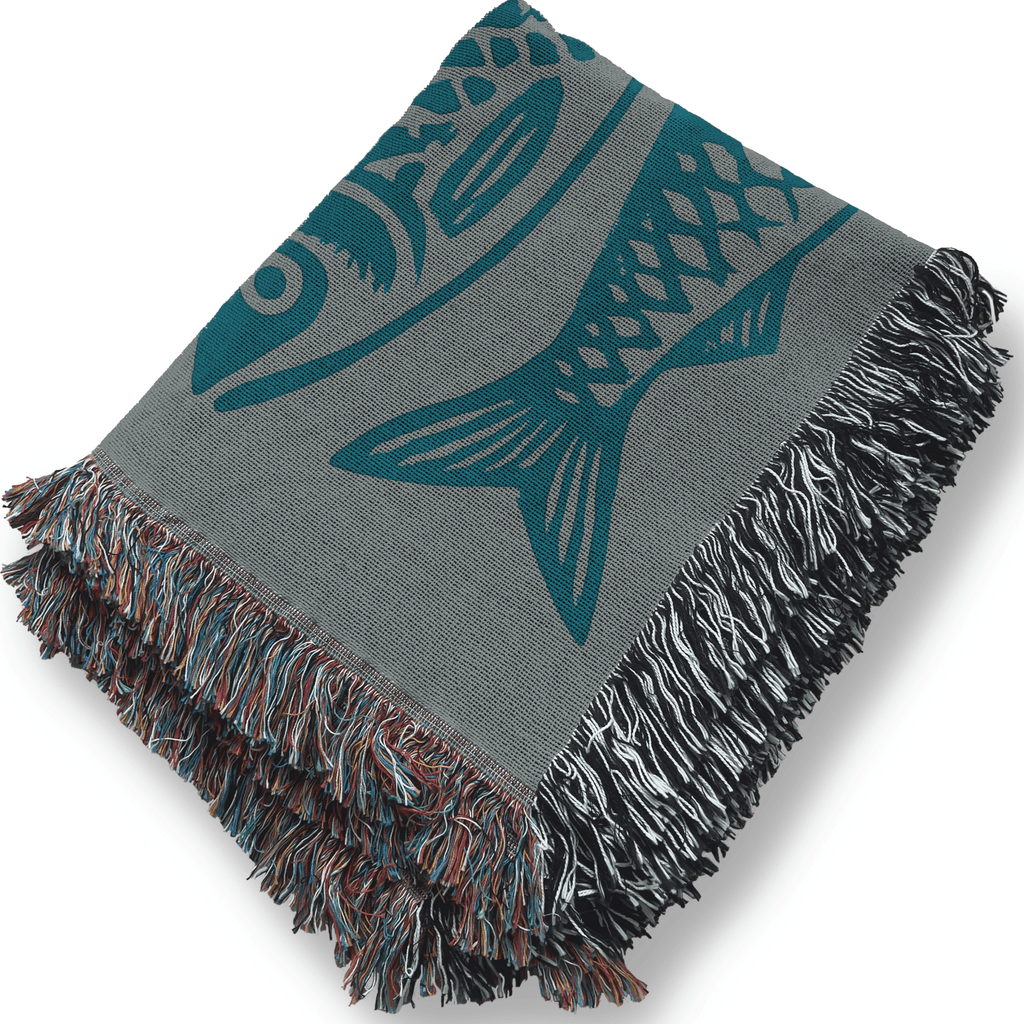 Teal Sardines Fish Woven Blanket - Ceelily Inspire