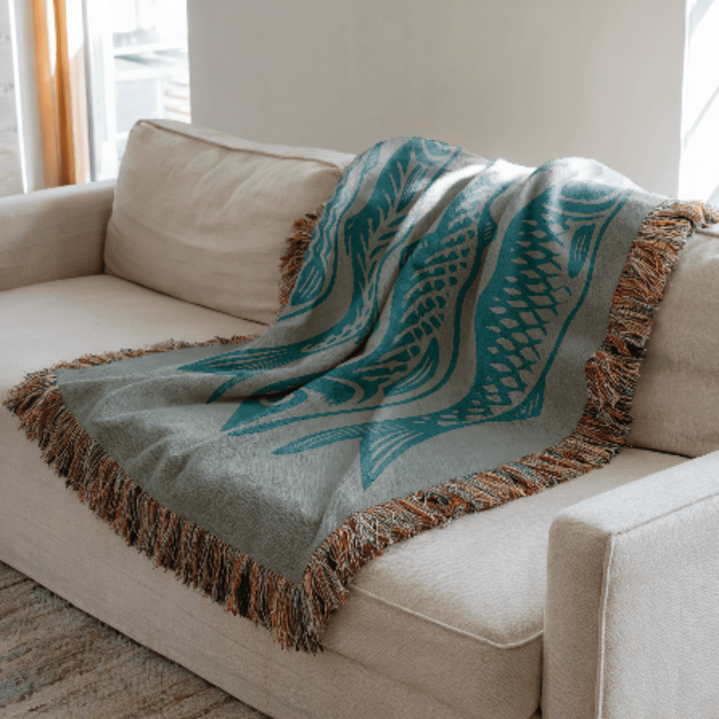 Teal Sardines Fish Woven Blanket - Ceelily Inspire